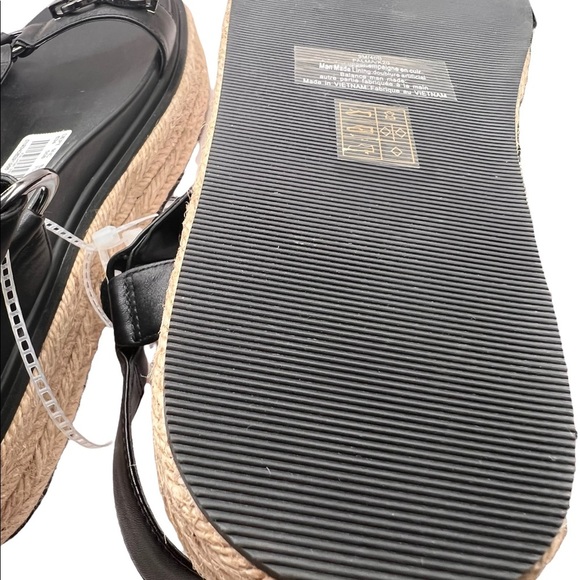 Karl Lagerfeld Palma Strappy Chain Black Leather Platform Jute Wedge Sandal 9 - Picture 9 of 14